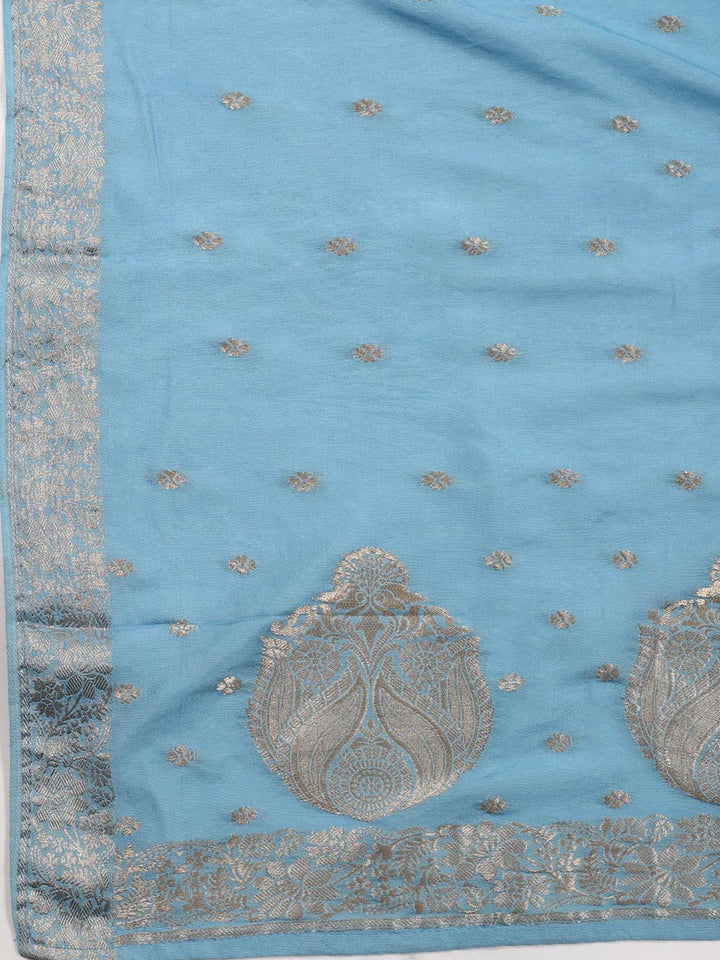 Neck Embroidered Tissue Unstitched Suit With Dupatta
