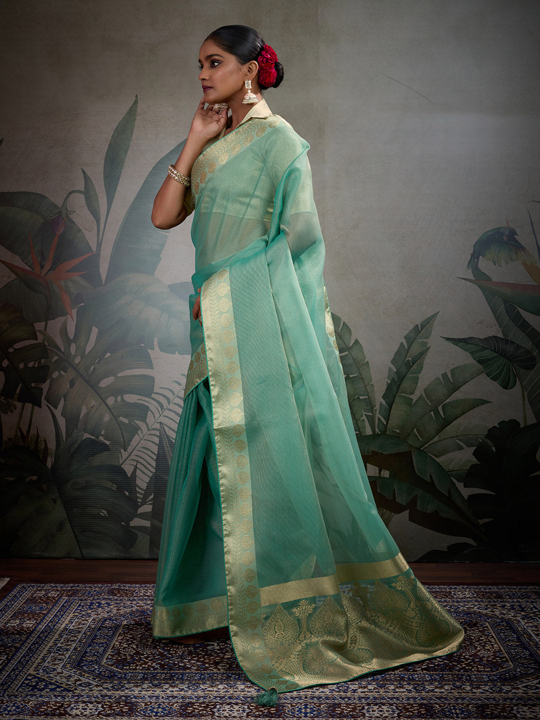 Woven Border Plain Art slik Saree