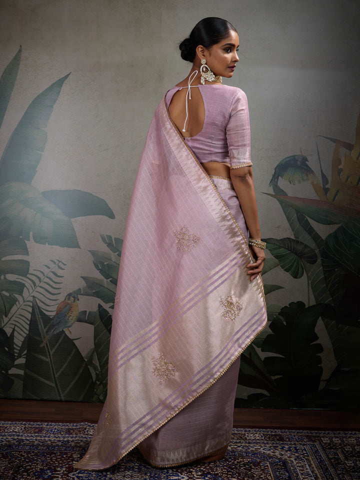 Thread Embroidered Woven Border Linen Saree