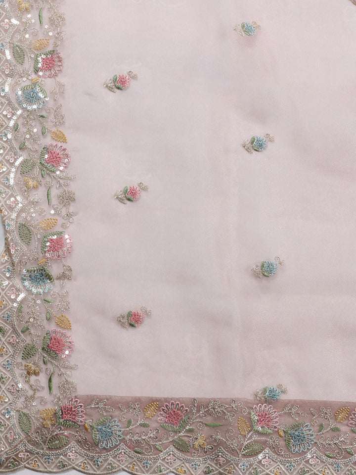 Embroidered Organza Unstitched Suit With Dupatta