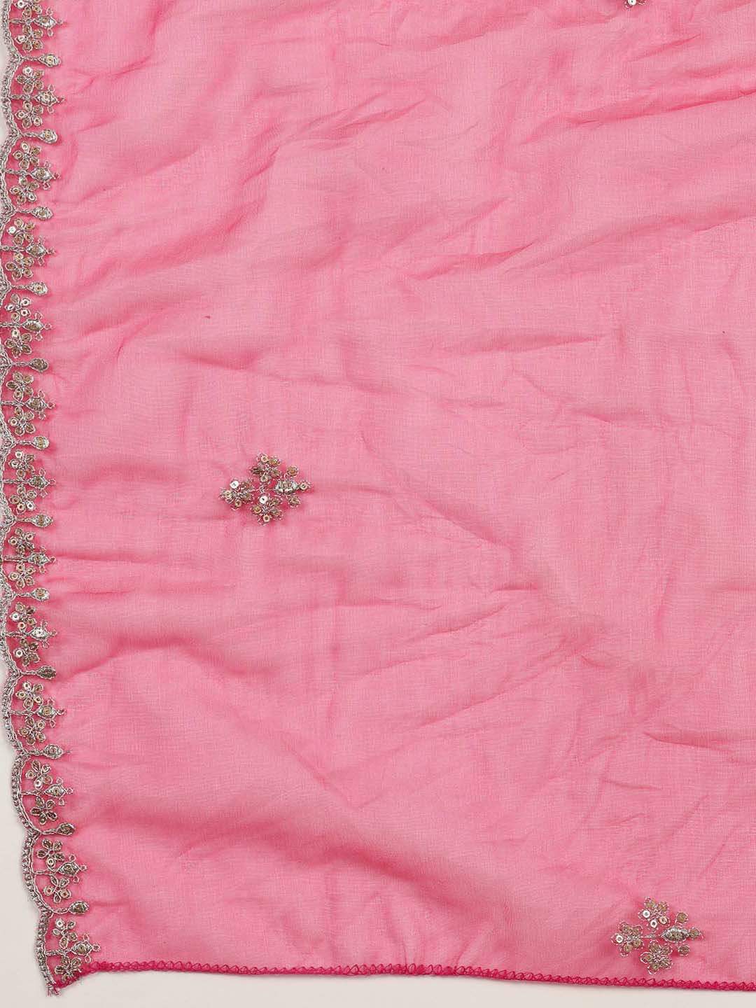 Neck Zari Embroidery Organza Unstitched Suit Piece With Dupatta