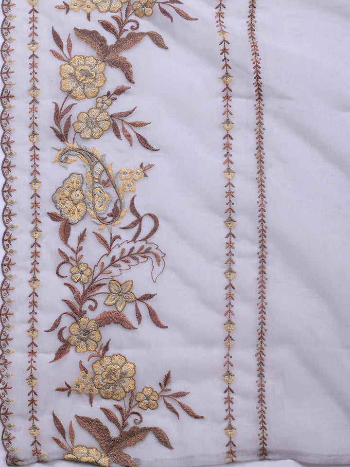 Embroidery Linen Unstitched Suit With Dupatta