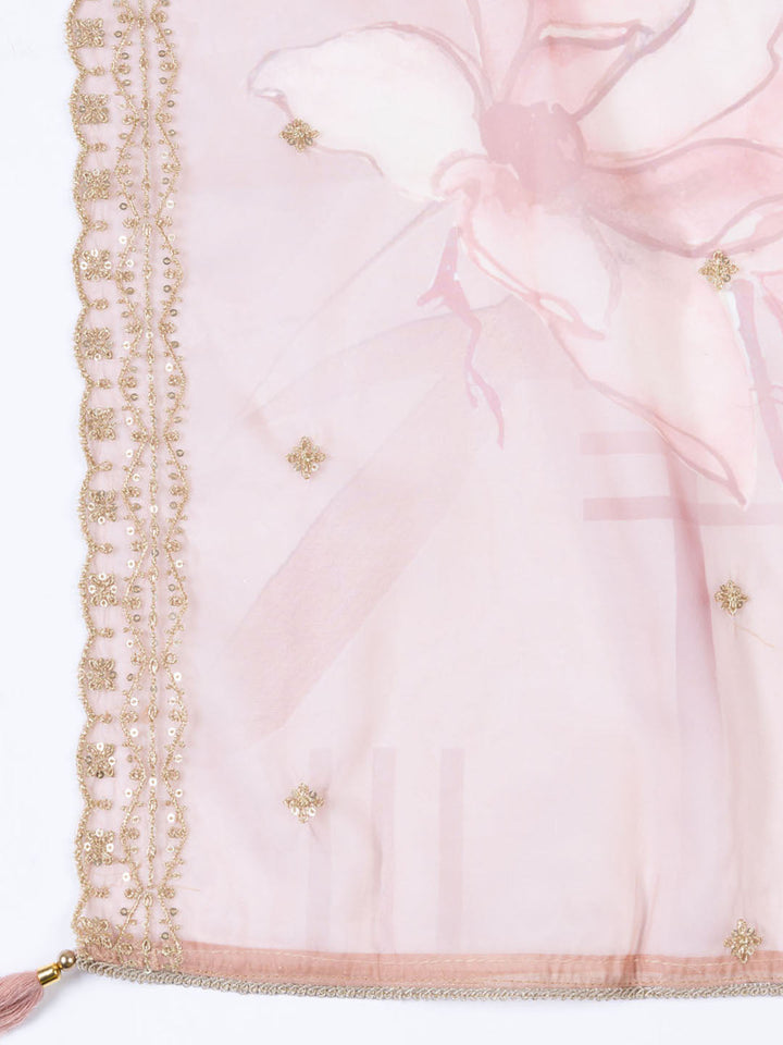 Neck Embroidered Tissue Unstitched Suit Piece With Dupatta