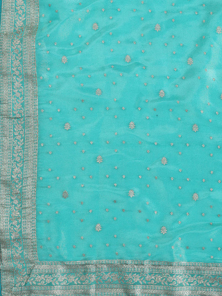 Embroidered Art Silk Unstitched Suit Piece With Dupatta