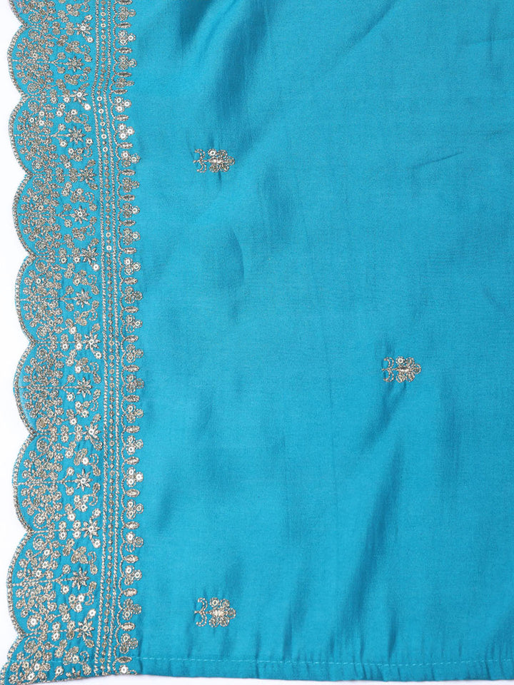 Neck Embroidered Chanderi Unstitched Suit Piece With Dupatta