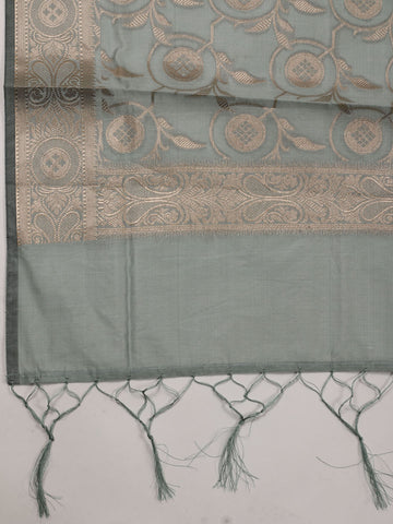 Woven Banarasi Chanderi Unstitched Suit With Dupatta