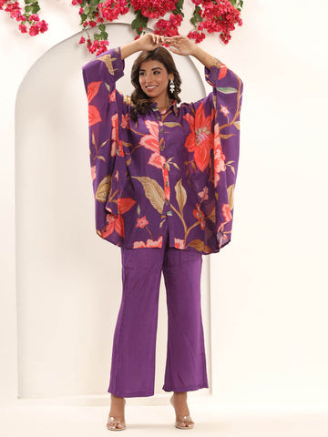 Floral Printed Muslin Kaftan Kurti With Pants