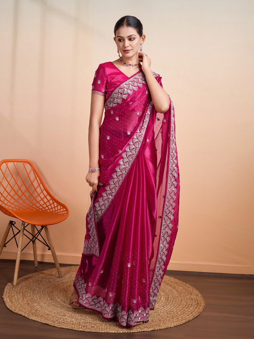 Embroidered Linen Blend Saree