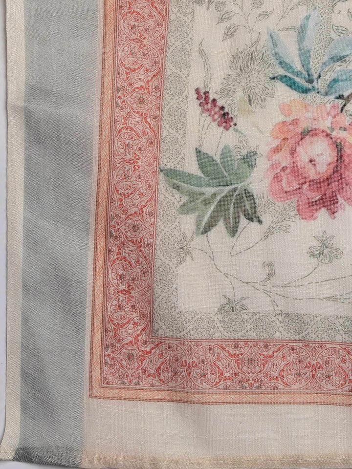 Floral Printed Linen Unstitched Suit Piece With Dupatta