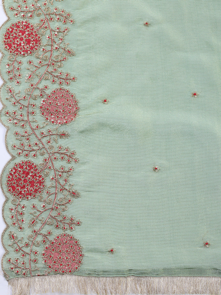 Neck Embroidered Tissue Unstitched Suit With Dupatta