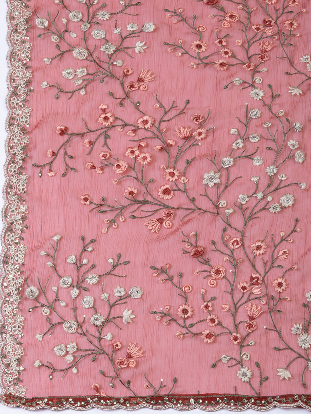 Neck Embroidered Organza Unstitched Suit With Dupatta