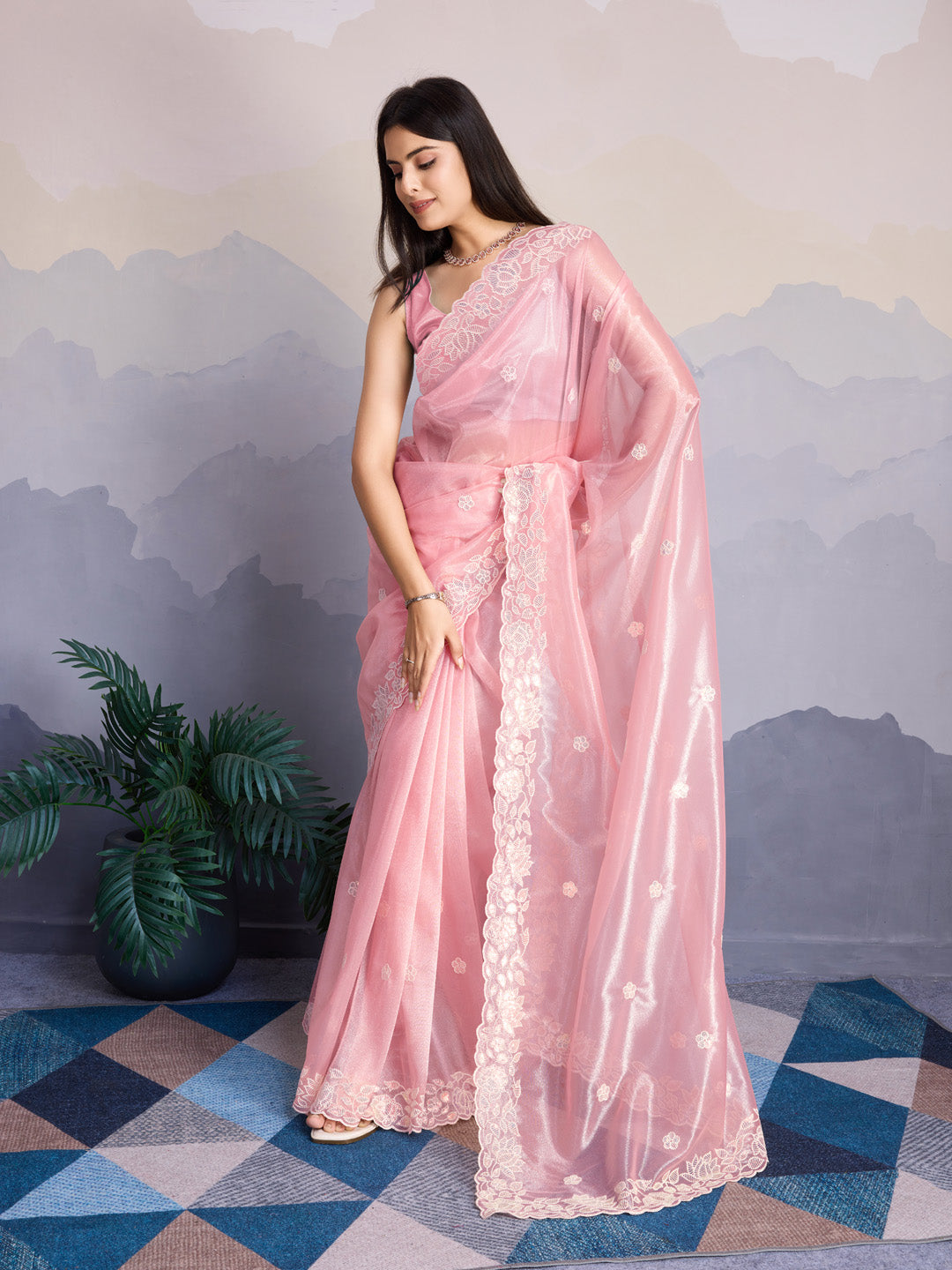 Embroidered Net Saree
