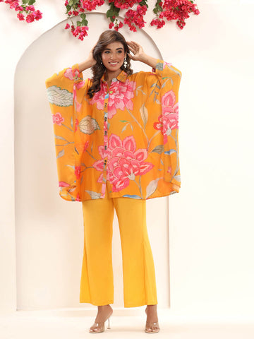 Floral Printed Muslin Kaftan Kurti With Pants