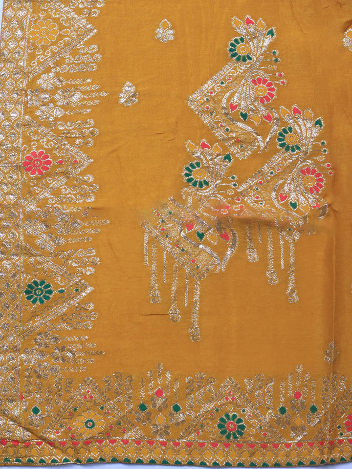 Neck Embroidery Chanderi Unstitched Suit With Dupatta