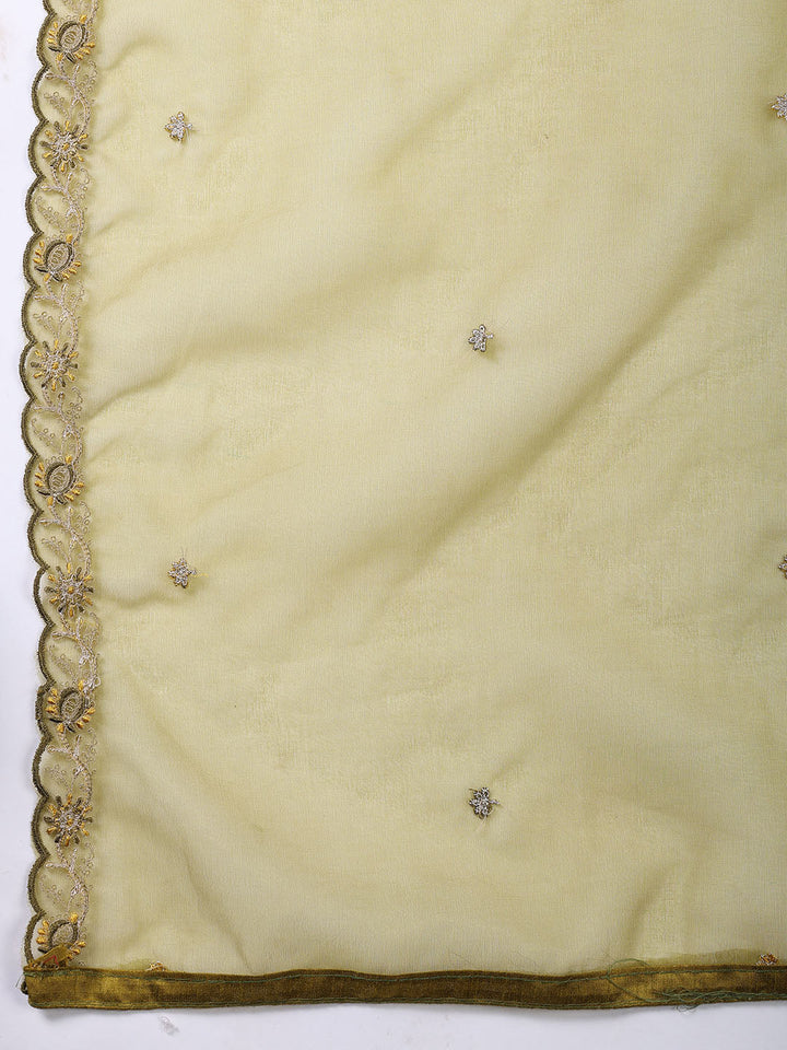 Neck Embroidered Organza Unstitched Suit With Dupatta
