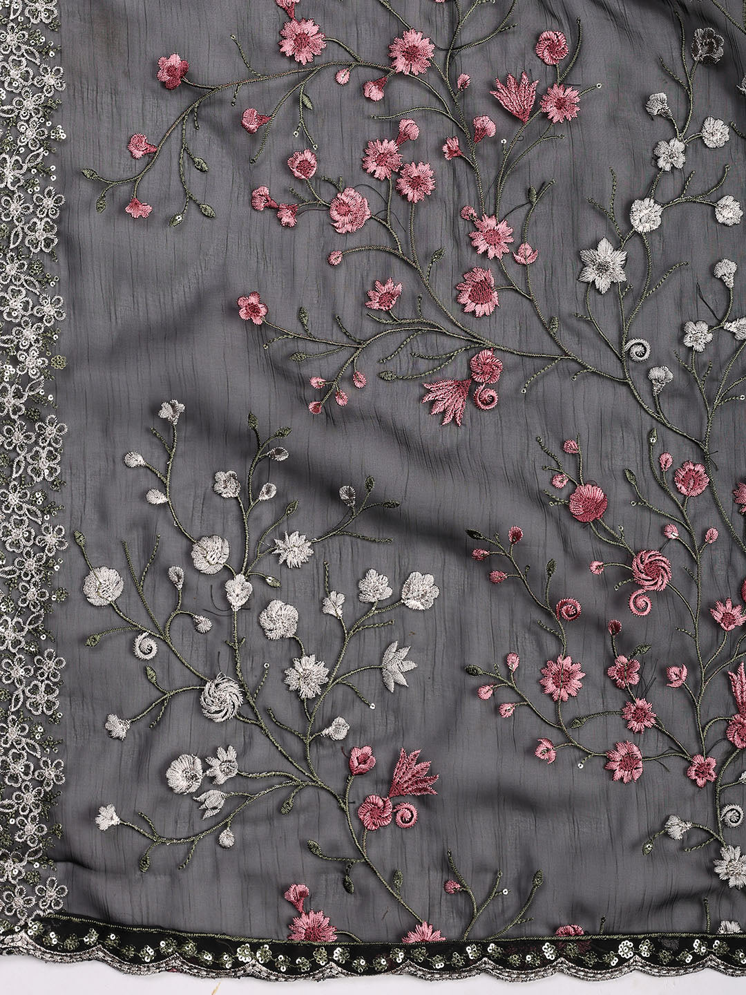 Neck Embroidered Organza Unstitched Suit With Dupatta