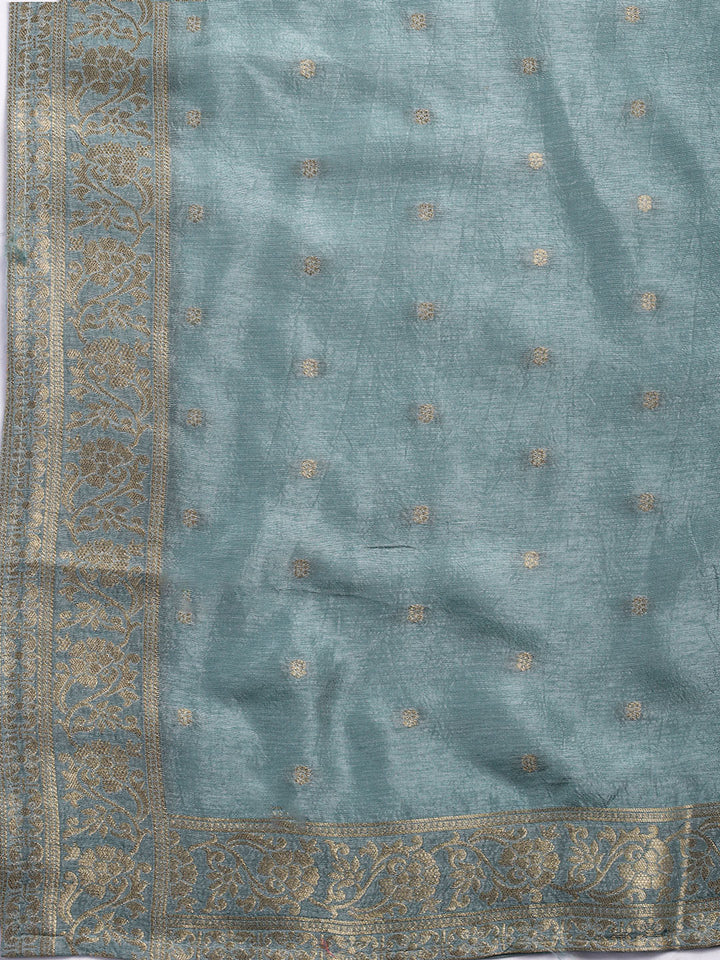 Embroidered Chanderi Unstitched Suit Piece With Dupatta