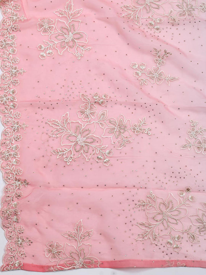 Neck Embroidery Organza Unstitched Suit Piece With Dupatta