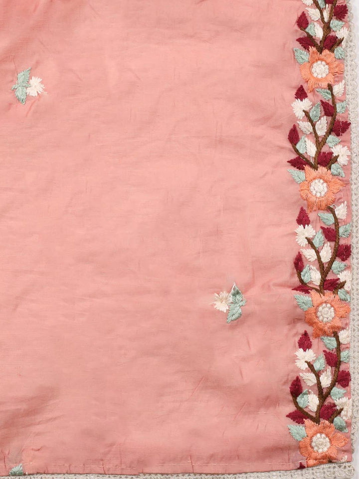 Neck Embroidered Chanderi Unstitched Suit With Dupatta