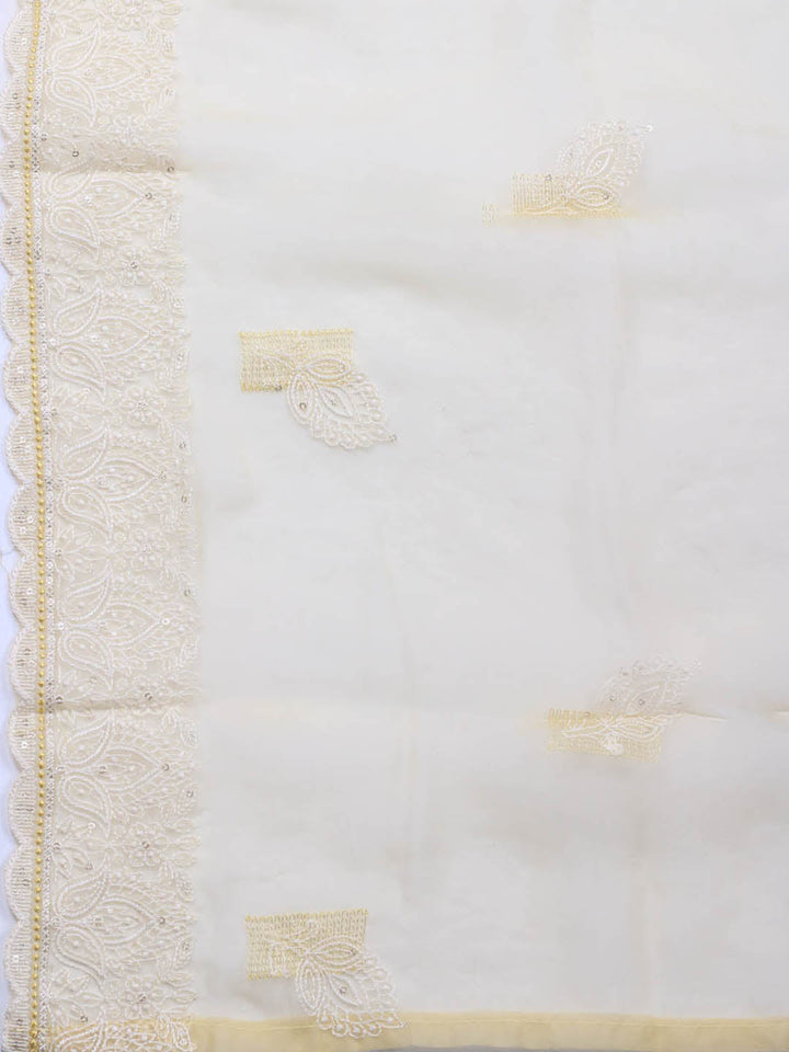 Thread Embroidery Organza Unstitched Suit Piece With Dupatta
