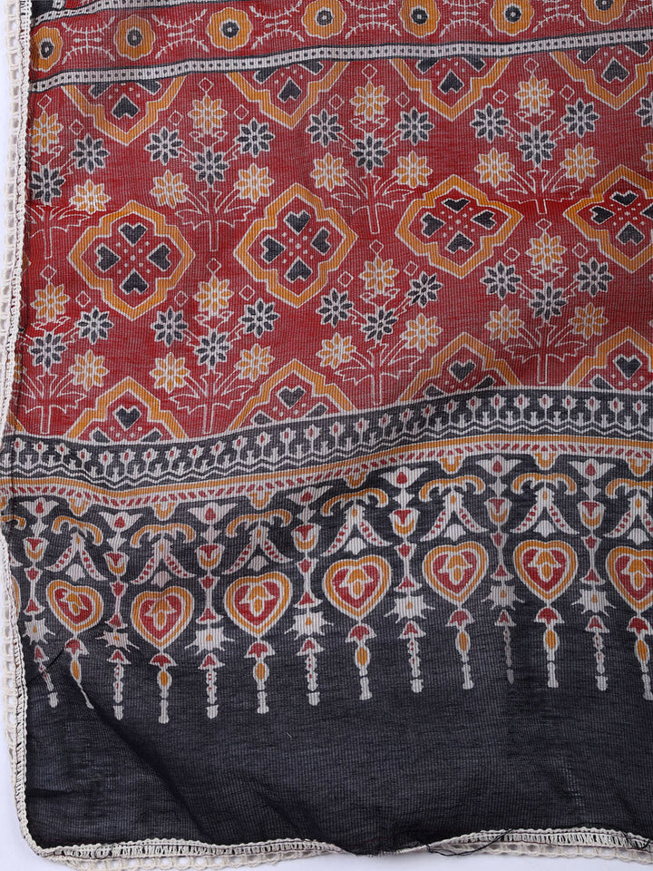 Printed Cotton Blend Unstitched Suit With Dupatta
