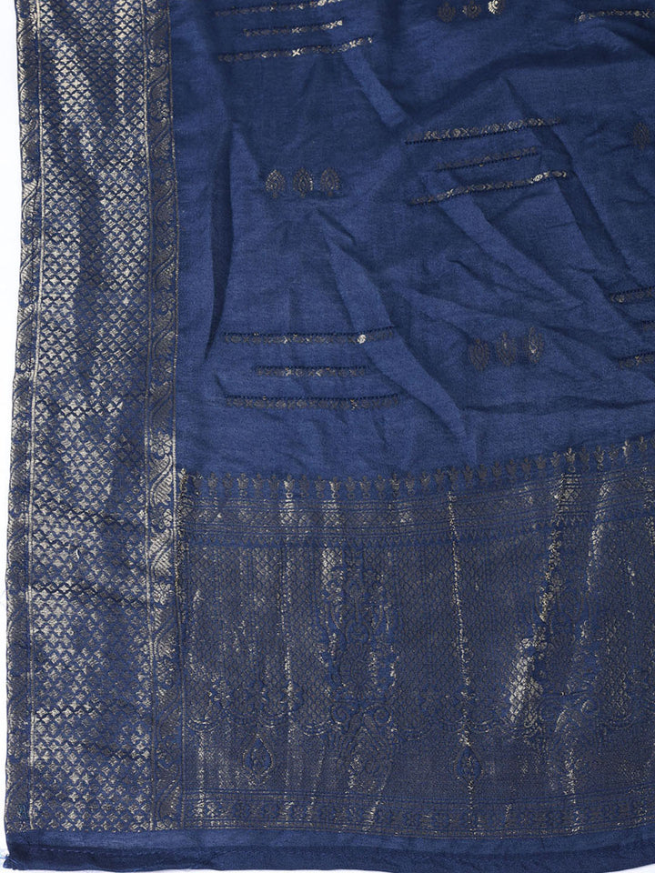 Neck Embroidered Chanderi Unstitched Suit Piece With Dupatta
