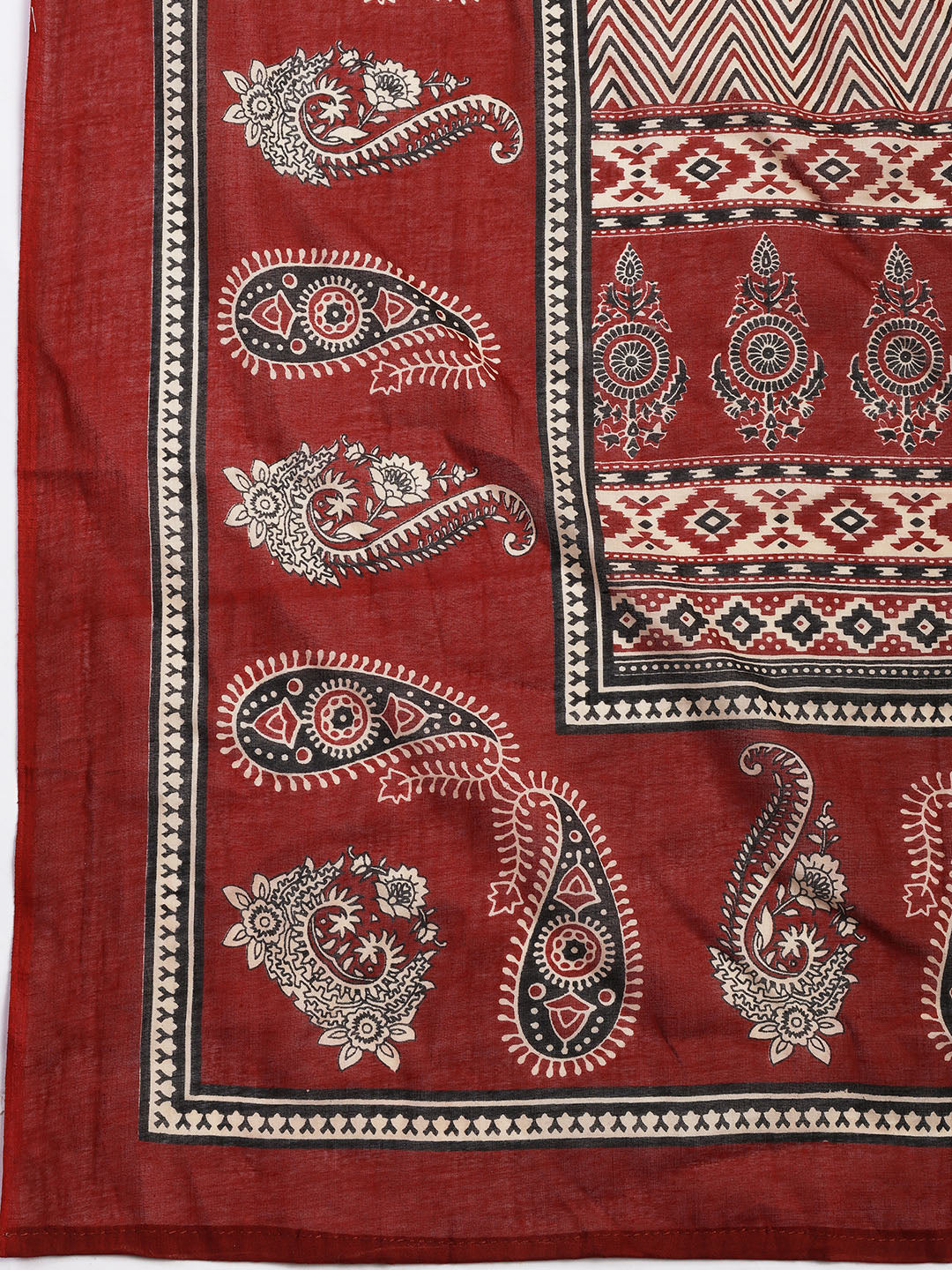 Patch Neck Cotton Blend Unstitched Suit With Dupatta