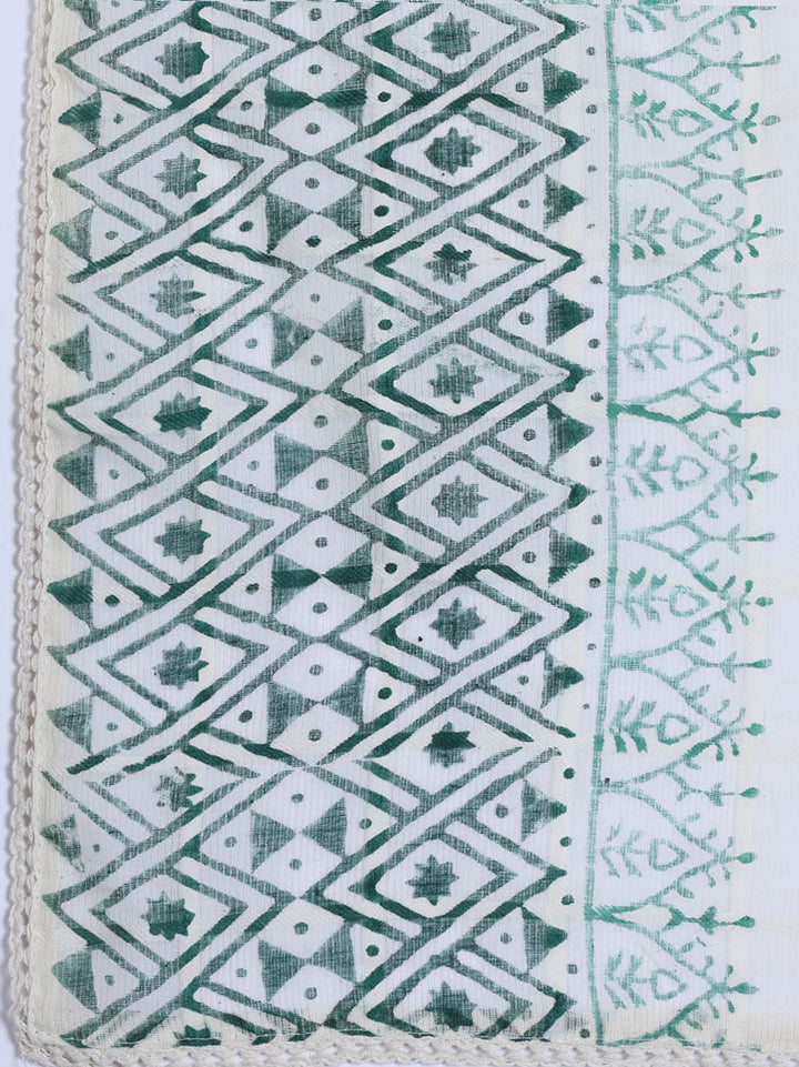 Neck Work Cotton Blend Unstitched Suit With Dupatta