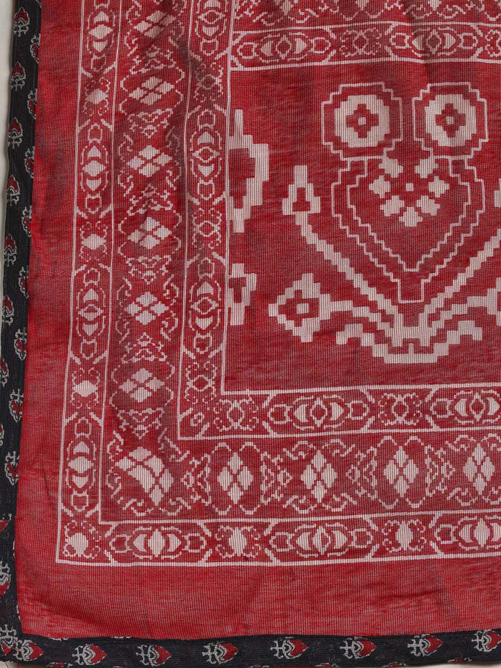 Printed Cotton Blend Unstitched Suit With Dupatta