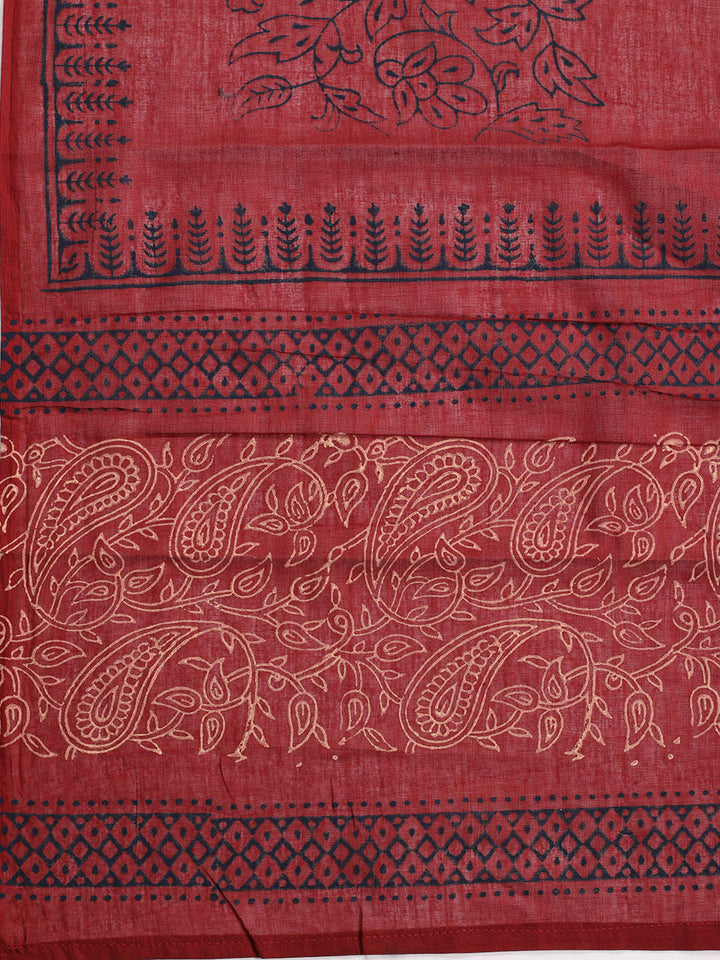 Printed Cotton Blend Unstitched Suit Piece With Dupatta