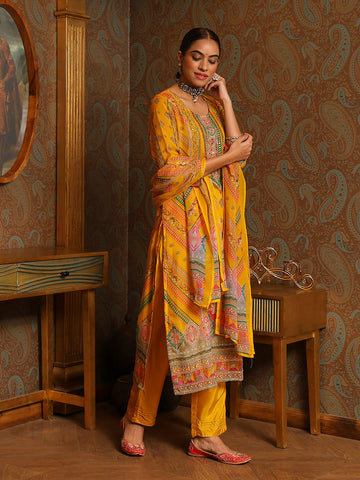 Embroidery Georgette Kurti With Pants & Dupatta