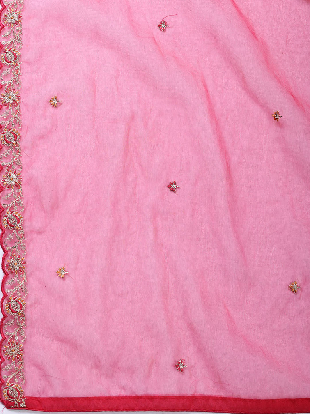 Neck Embroidered Organza Unstitched Suit With Dupatta
