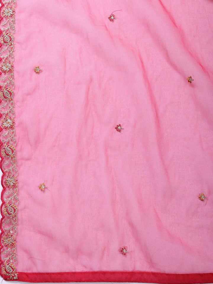 Neck Embroidered Organza Unstitched Suit With Dupatta