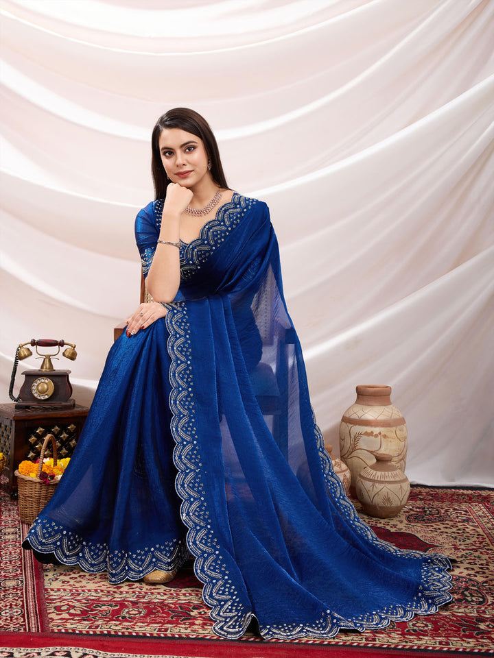 Embroidered Satin Velvet Saree