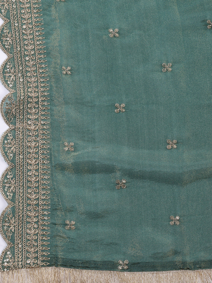 Neck Embroidered Tissue Unstitched Suit With Dupatta