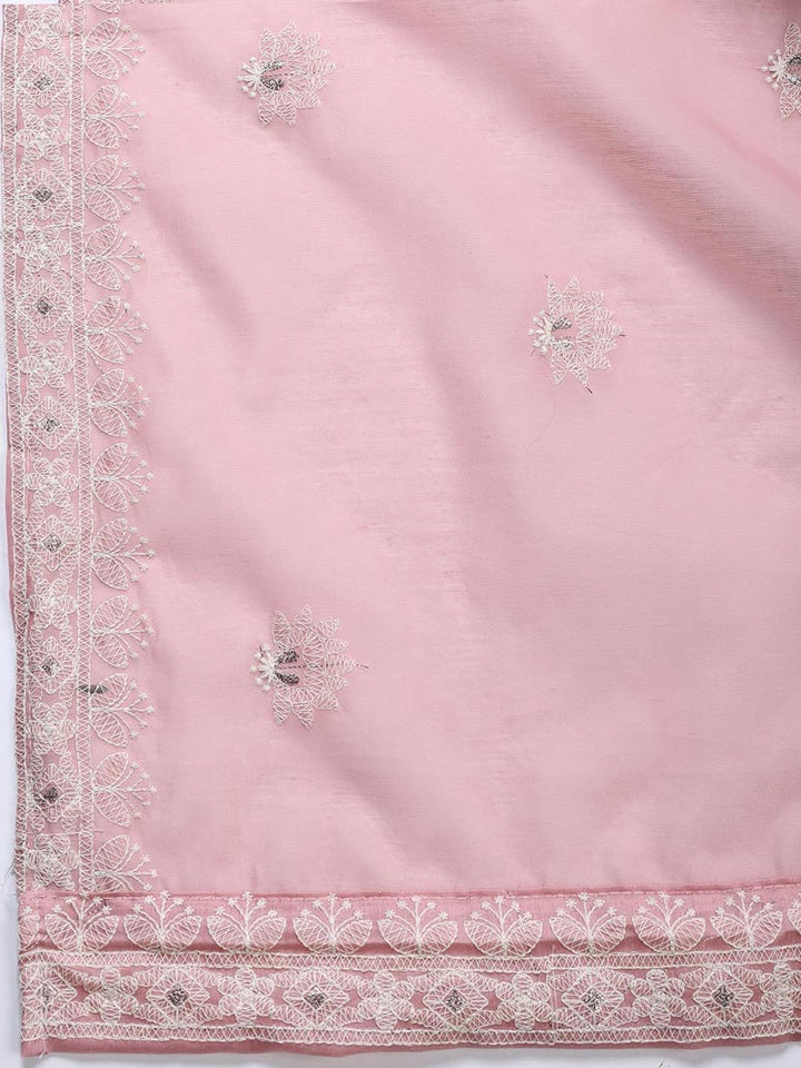 Embroidered Chanderi Unstitched Suit With Dupatta