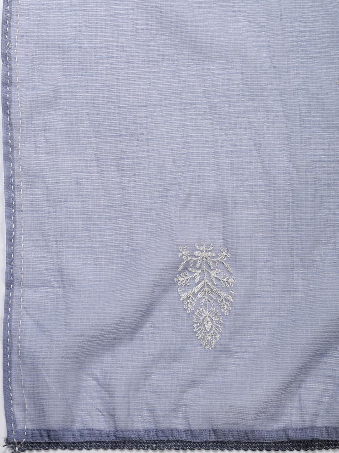 Neck Embroidered Cotton Blend Unstitched Suit Piece With Dupatta