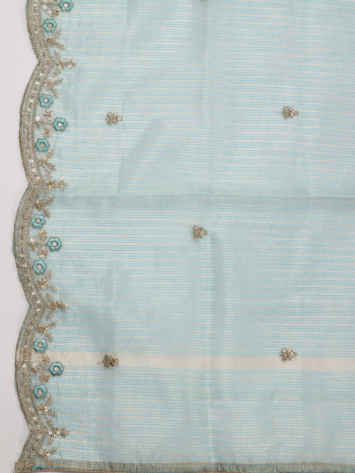 Neck Embroidered Chanderi Unstitched Suit Piece With Dupatta
