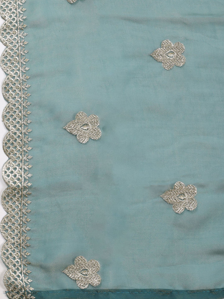 Neck Embroidered Tissue Unstitched Suit With Dupatta