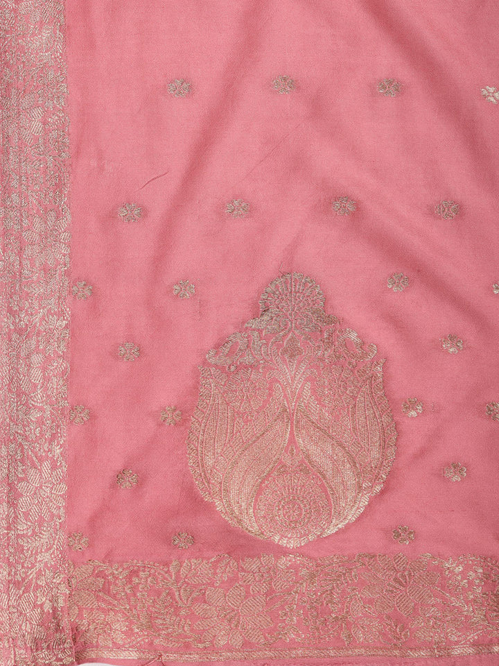 Neck Embroidered Chanderi Unstitched Suit With Dupatta