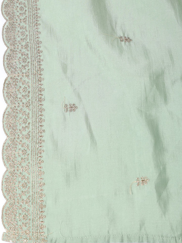 Neck Embroidered Chanderi Unstitched Suit Piece With Dupatta