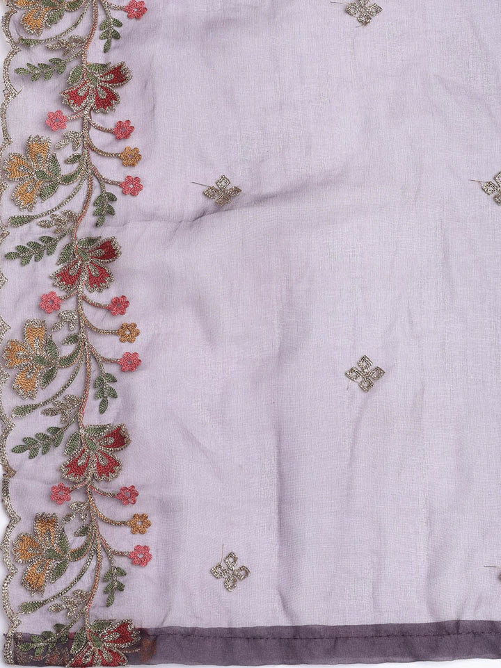Neck Embroidery Organza Unstitched Suit Piece With Dupatta