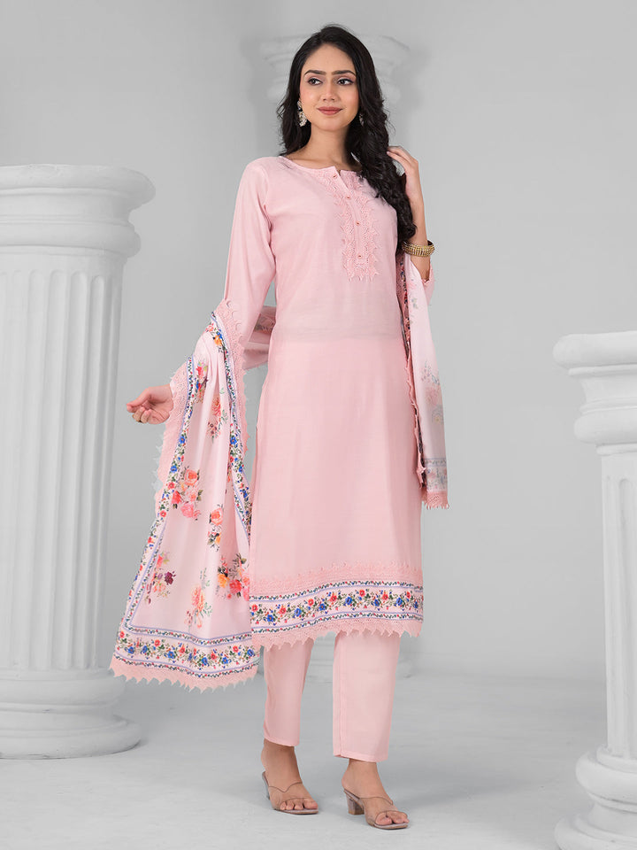 Printed Cotton Blend Kurta With Pants &amp; Dupatta