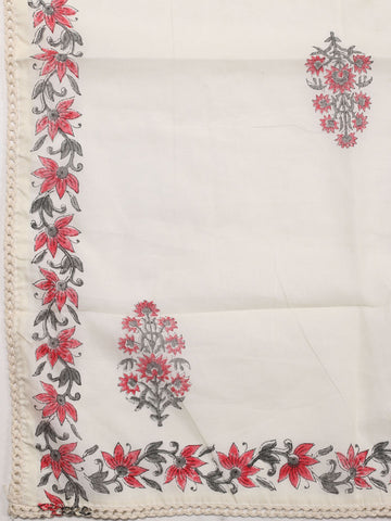 Neck Embroidered Cotton Unstitched Suit Piece With Dupatta