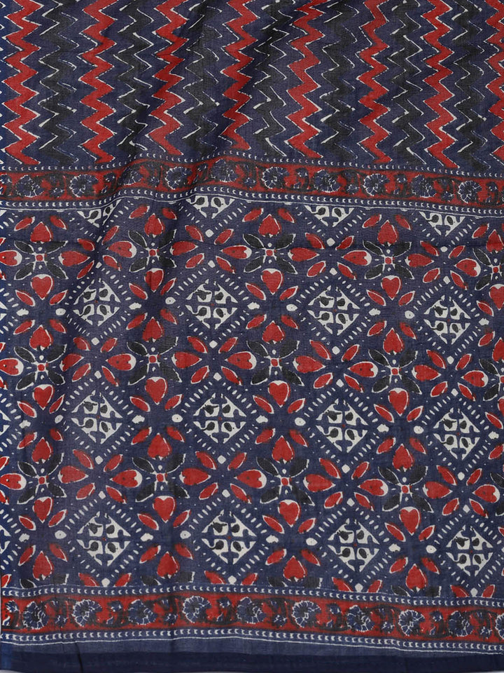 Neck Mirror Work Cotton Blend Unstitched Suit With Dupatta