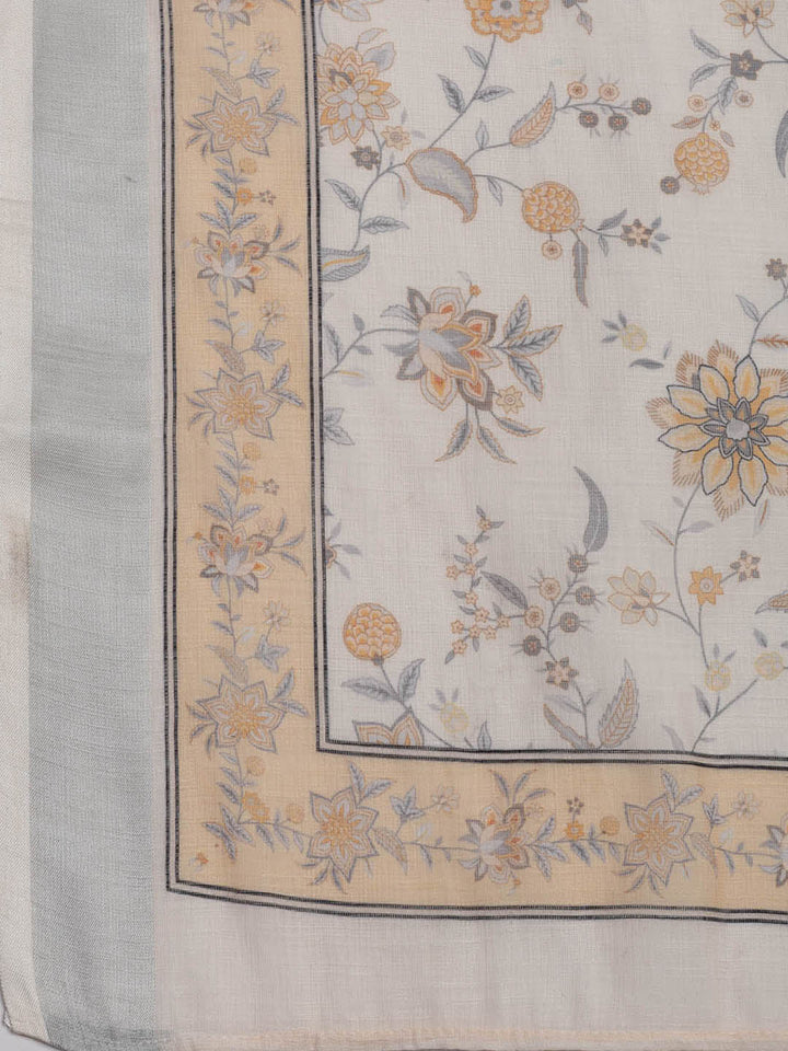 Patch Neck Linen Unstitched Suit Piece With Dupatta