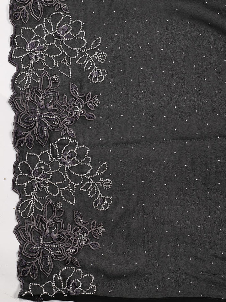 Stone Embroidery Art Silk Unstitched Suit Piece With Dupatta