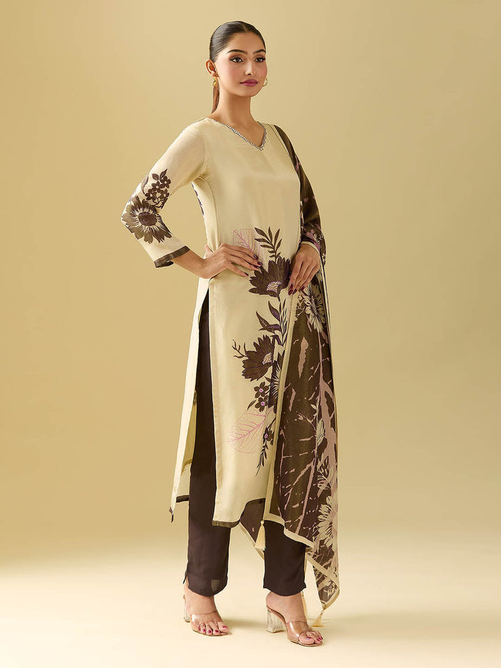 Floral Tissue Kurta With Pants &amp; Dupatta