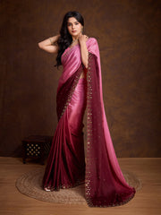 Embroidered Chinon Saree