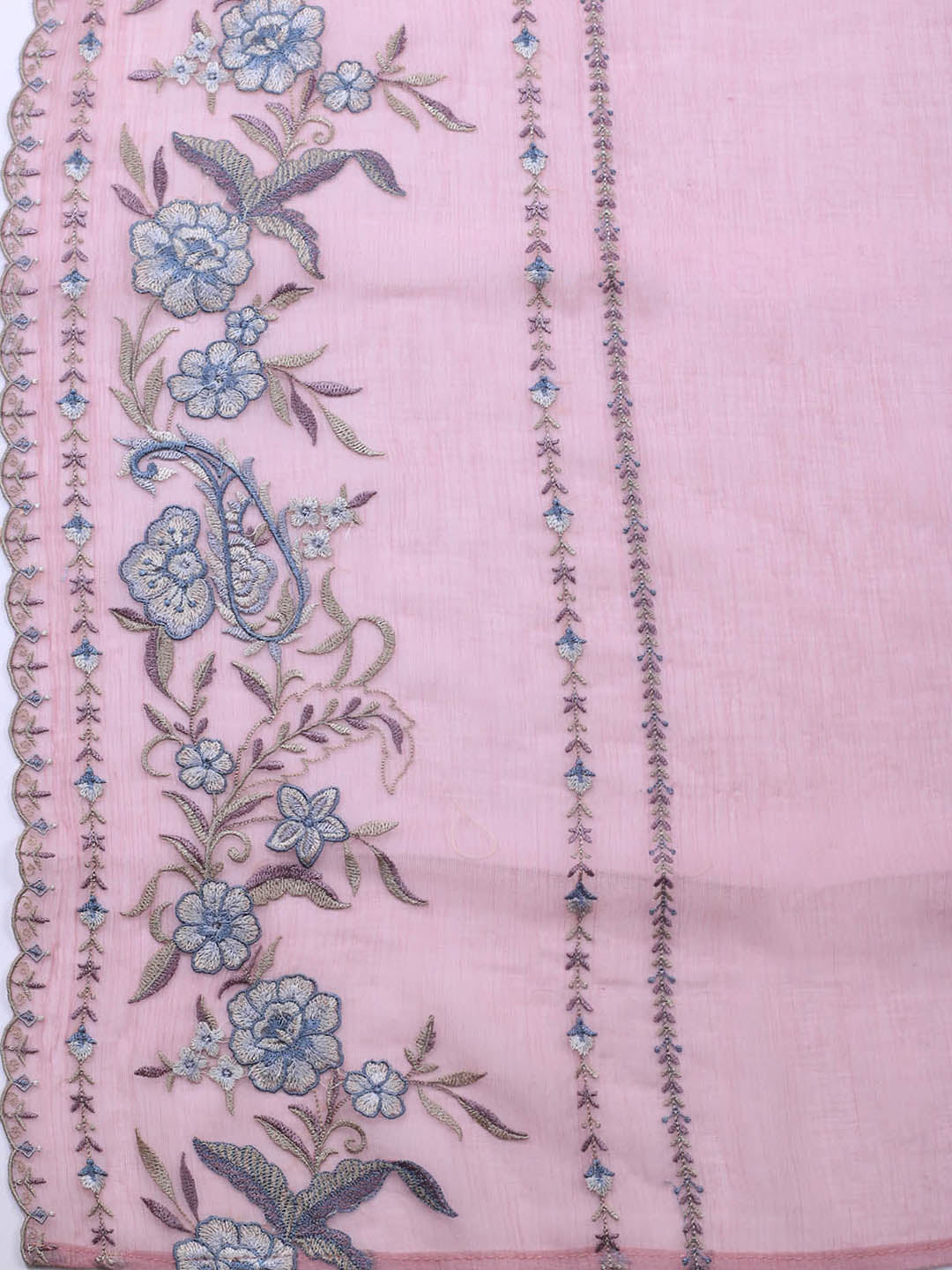 Embroidery Linen Unstitched Suit With Dupatta